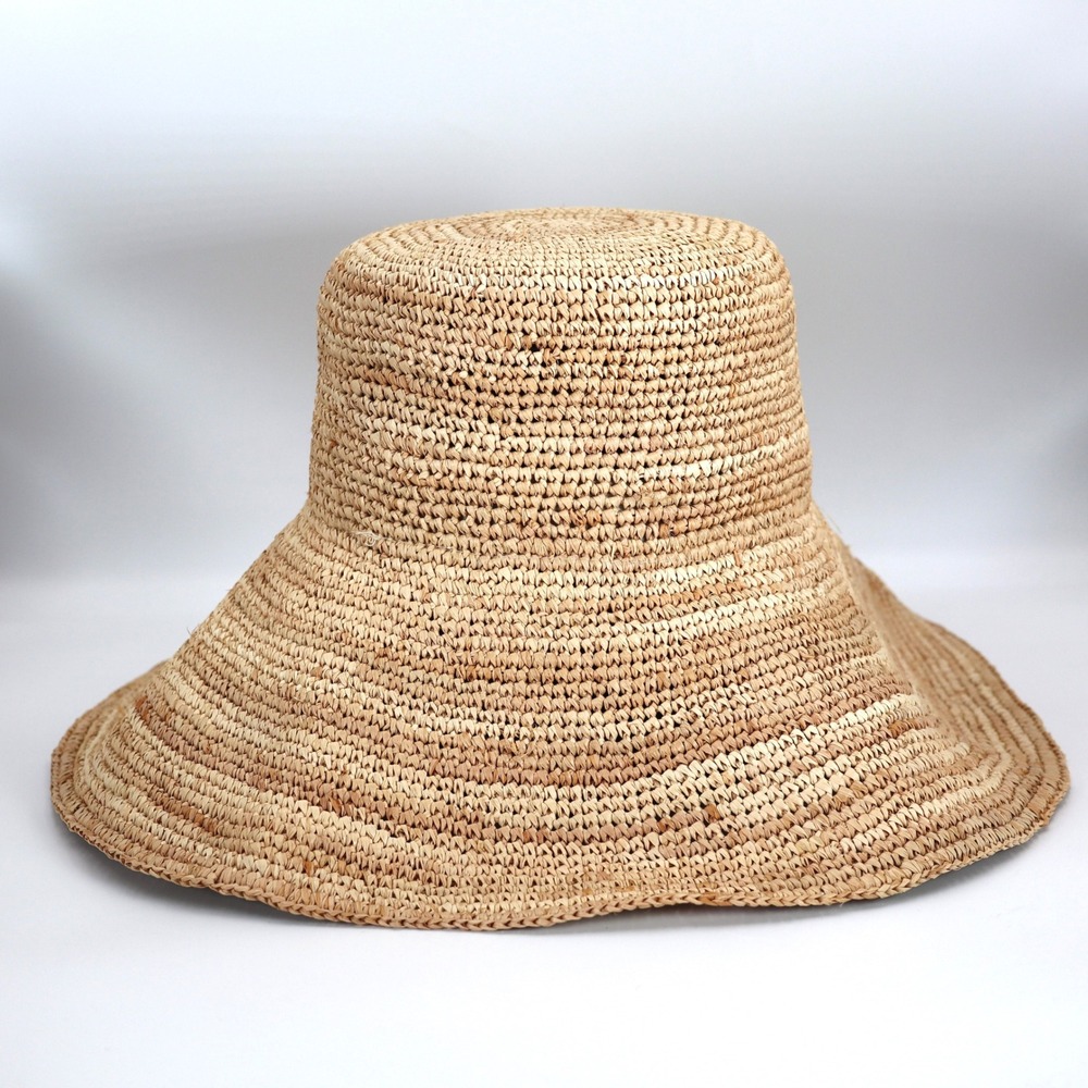Jenni Kayne Raffia Sun Hat Womens S/M Tan Woven Wide Brim Summer Beach Accessory